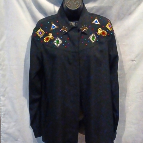 Vintage Gantos Women's Black Blouse With Metallic Beaded Embroidery Size Medium - Picture 1 of 7